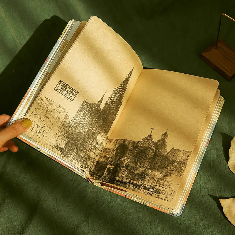 Carving Time A5 kraft paper mood notebook in blue, coffee, or red with European retro style and coloured pages.