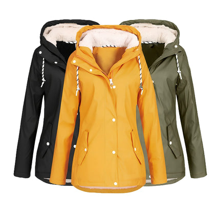 Women's outdoor winter jacket in Army Green, Black or Yellow with size range M to 4XL