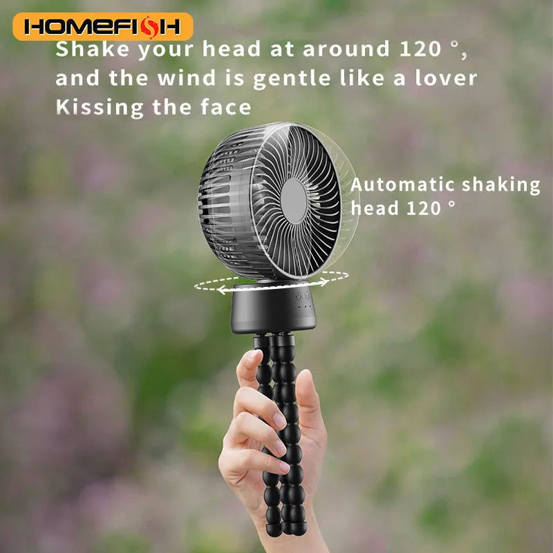 HOMEFISH F2 automatic shake head portable fan with removable bracket and LED light