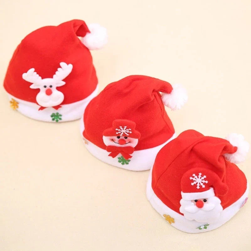 Christmas LED Luminous Hat in red with cartoon applique, available in child and adult sizes