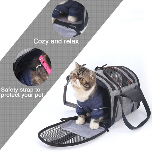 Multi-functional folding pet carrier bag for dogs and cats, waterproof PVC material