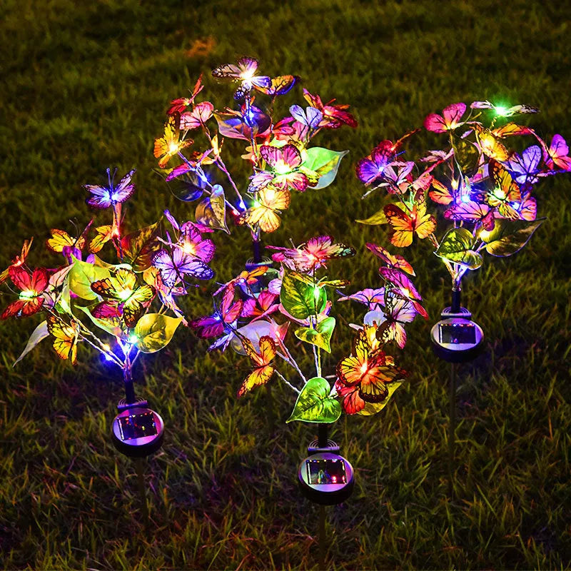 Solar butterfly LED courtyard light as a lawn lamp with IP65 protection, available in four colour options
