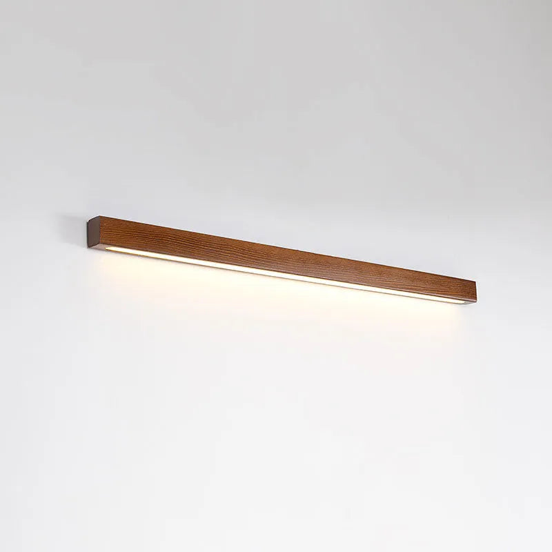 Walnut colour modern log strip wall lamp with slim 4.5cm profile and LED lighting
