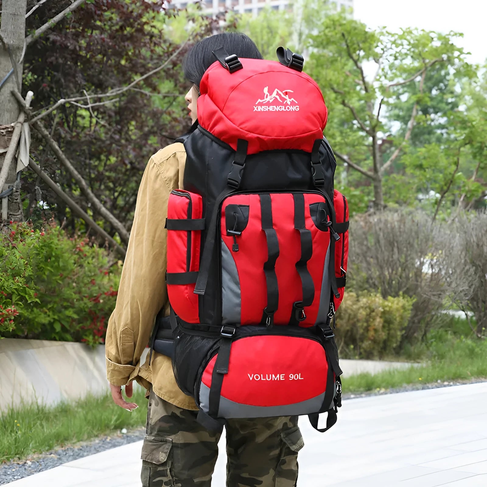 Outdoor hiking backpack for men in water repellent nylon solid colour design