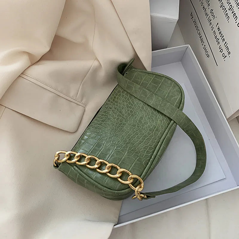 Retro PU underarm baguette shoulder bag in horizontal square shape with car stitch detail