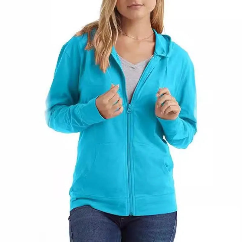 Women's solid colour loose fit pullover hoodie in dark blue, shown front view.