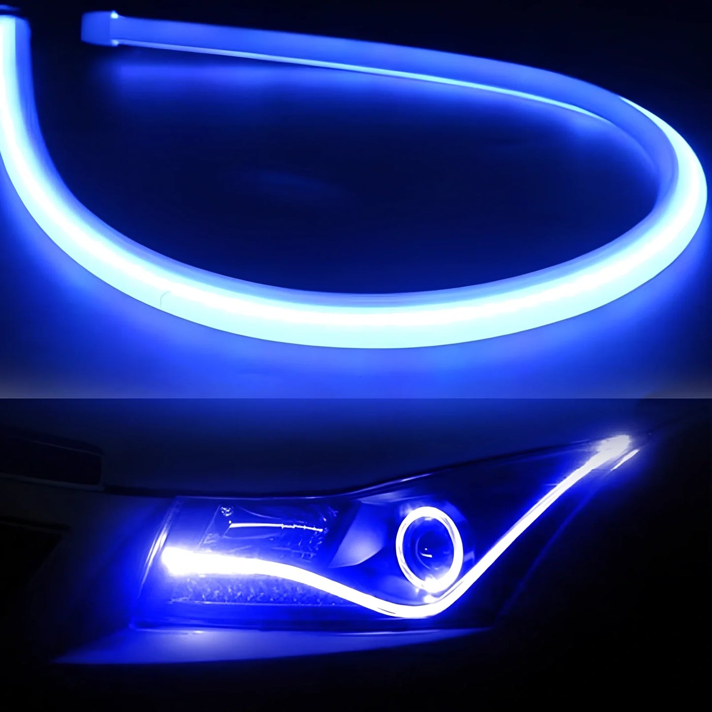 2-piece flexible 45cm LED angel eye DRL strips in white for car headlights, waterproof soft tube design
