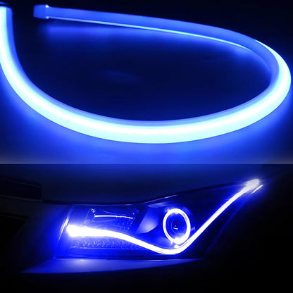 2-piece flexible 45cm LED angel eye DRL strips in white for car headlights, waterproof soft tube design