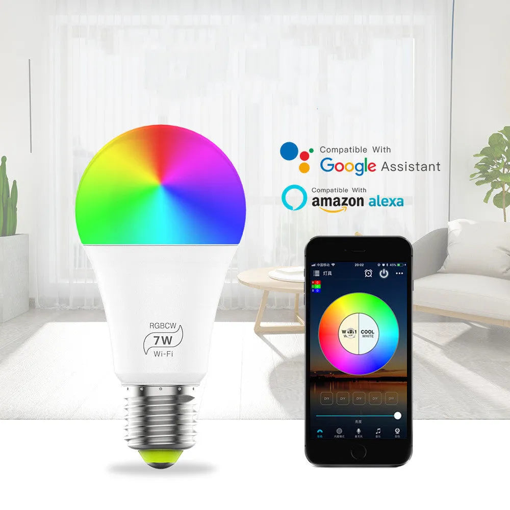 Smart Wi-Fi LED bulb with E27 base for voice control and app remote lighting