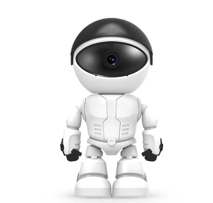 White WiFi IP security camera with 355° pan tilt, 1080P lens, and infrared night vision for indoor home surveillance, weighing 223g