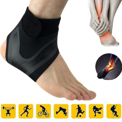 Adjustable ankle support brace for sports and running in black