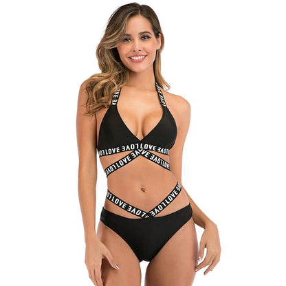 Women's polyester swimsuit with printed straps in black, pink or white, 125g fabric weight