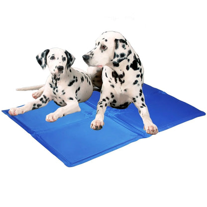Blue dog cooling mat with pressure-activated technology for summer comfort