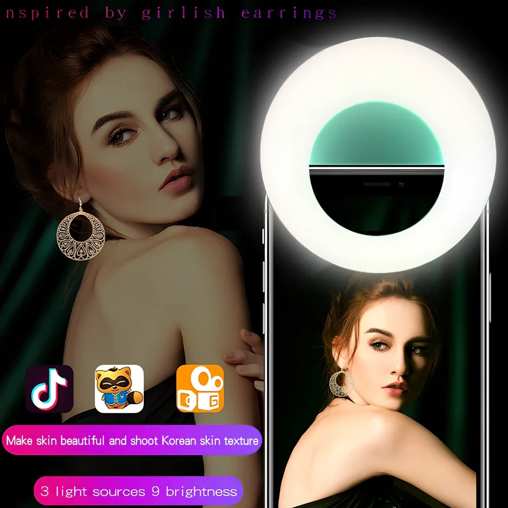 WQ-20 80mm round LED fill light in green, rechargeable with stepless dimming for selfies