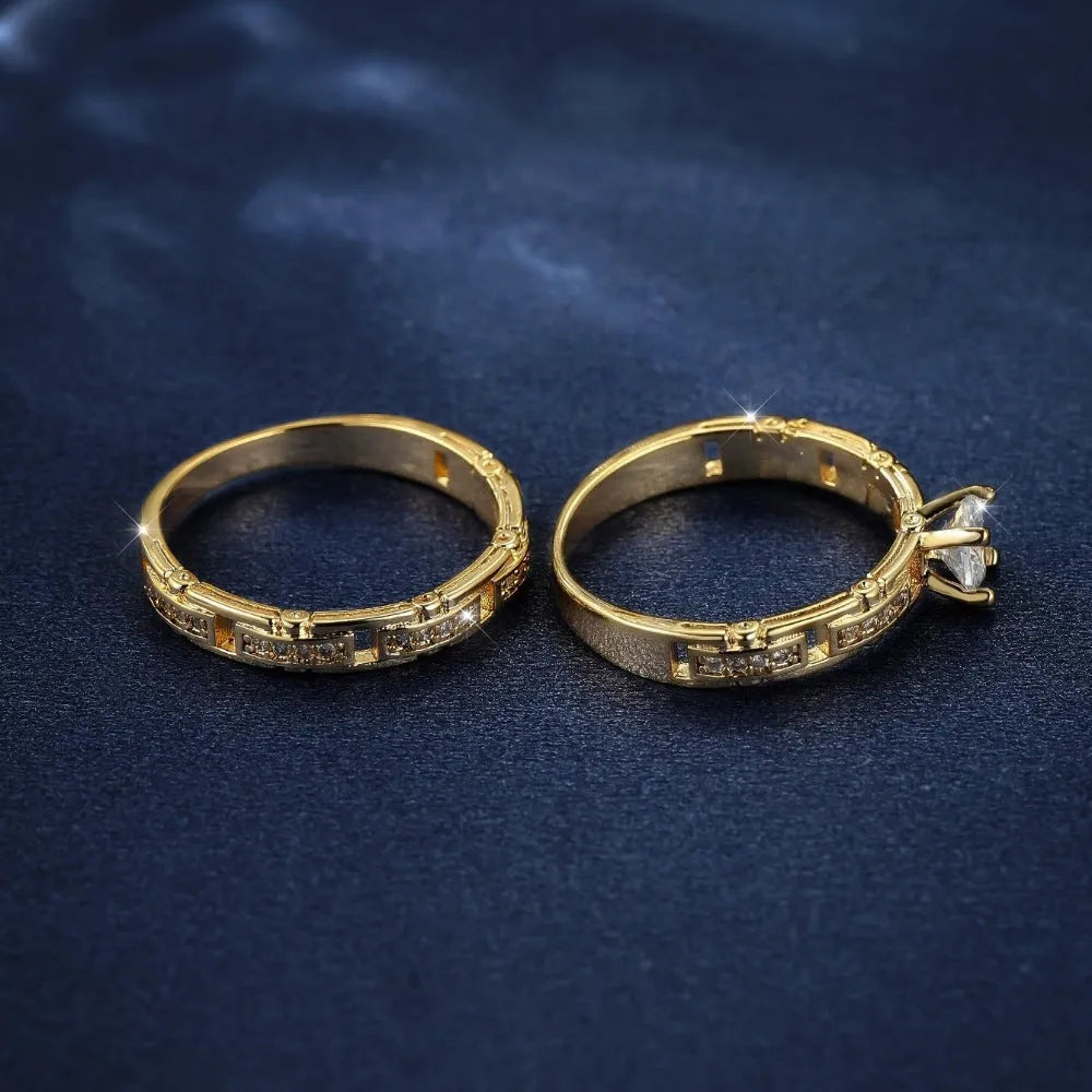 Micro inlaid zircon women's wedding ring set in gold alloy geometric fashion OL couple ring