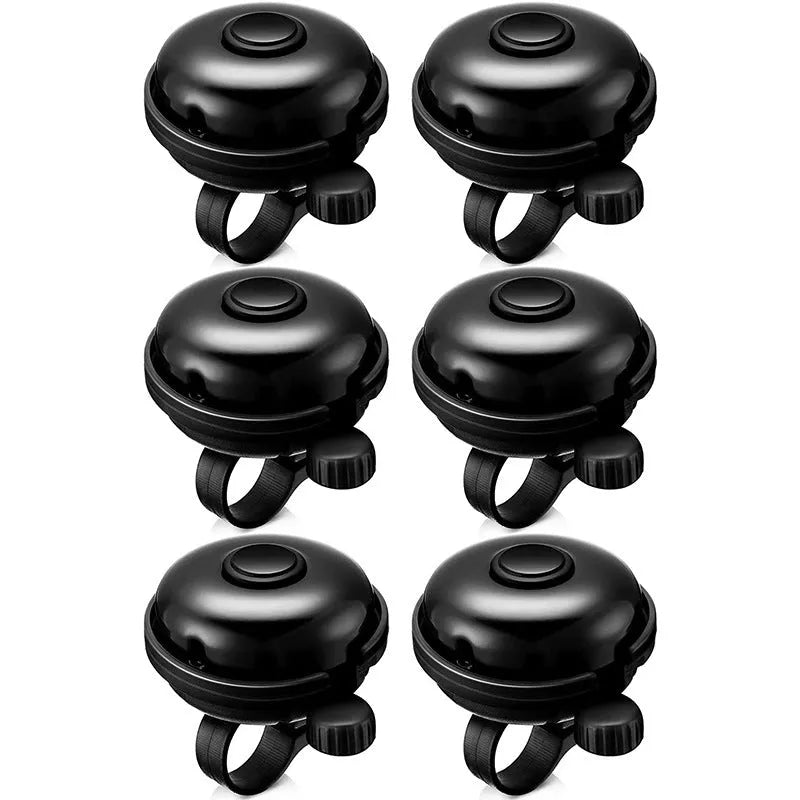 Black ABS plastic bicycle bell with external mounting bracket for 22mm handlebars