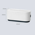 Blue and white HIPS power strip storage box with dustproof cover showing cable routing holes