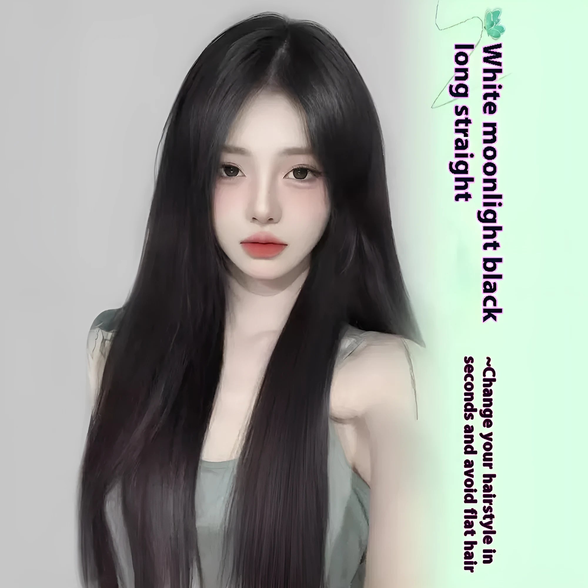 Female full-head wig with forehead lace in brown black colour showing fluffy high-temperature fibre texture