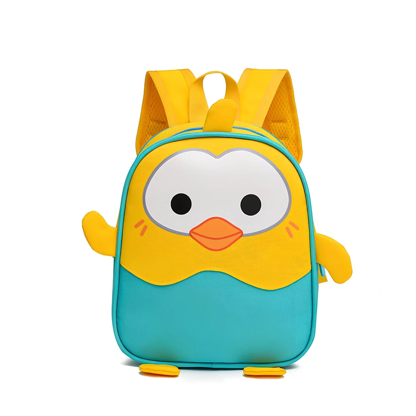 Yellow penguin design on small children's polyester backpack with zipper pocket, capacity under 20L