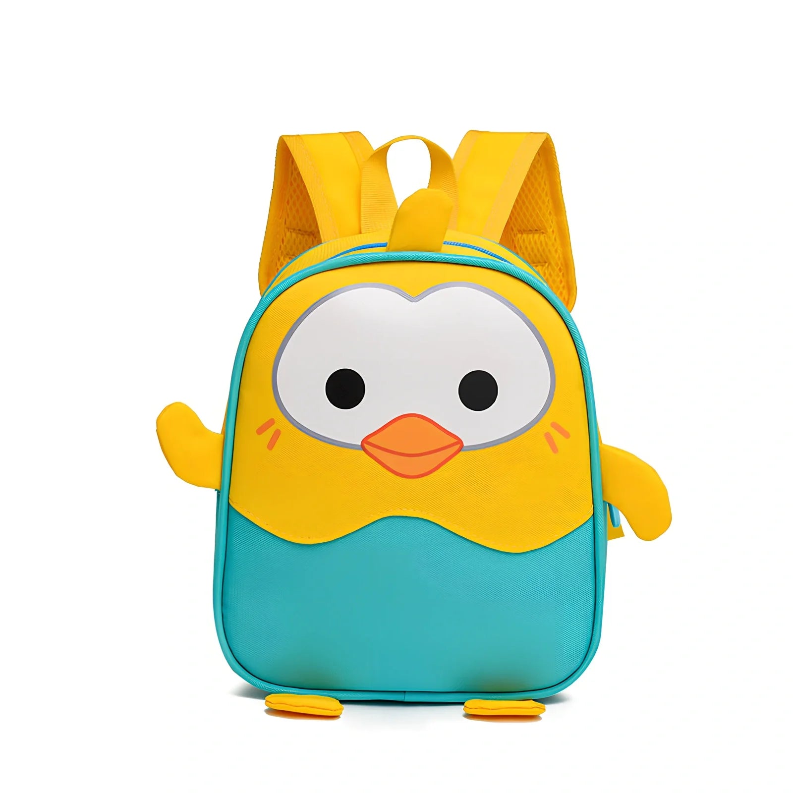 Yellow penguin design on small children's polyester backpack with zipper pocket, capacity under 20L