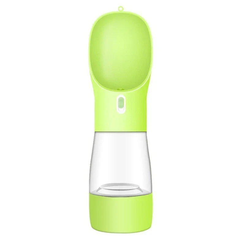 Portable pet water bottle with food bowl, perfect for outdoor adventures with your furry friend.