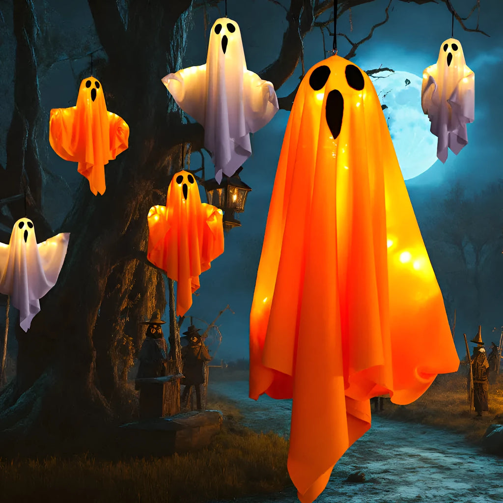 Halloween ghost light with luminous screaming ghost design in orange and white colours