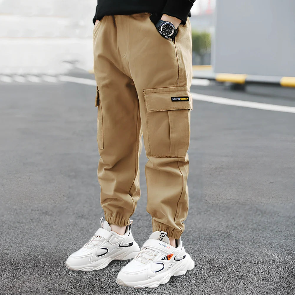 Boys' summer cotton overalls in army green, size 140cm with 75cm length and 24cm waist for casual play