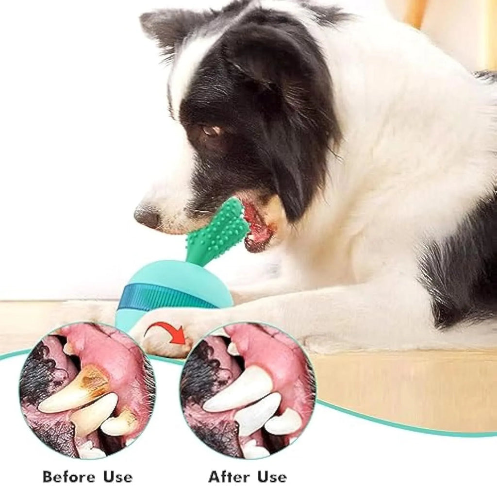Blue durable rubber dog toy ball with treat dispensing holes for medium to large dogs.