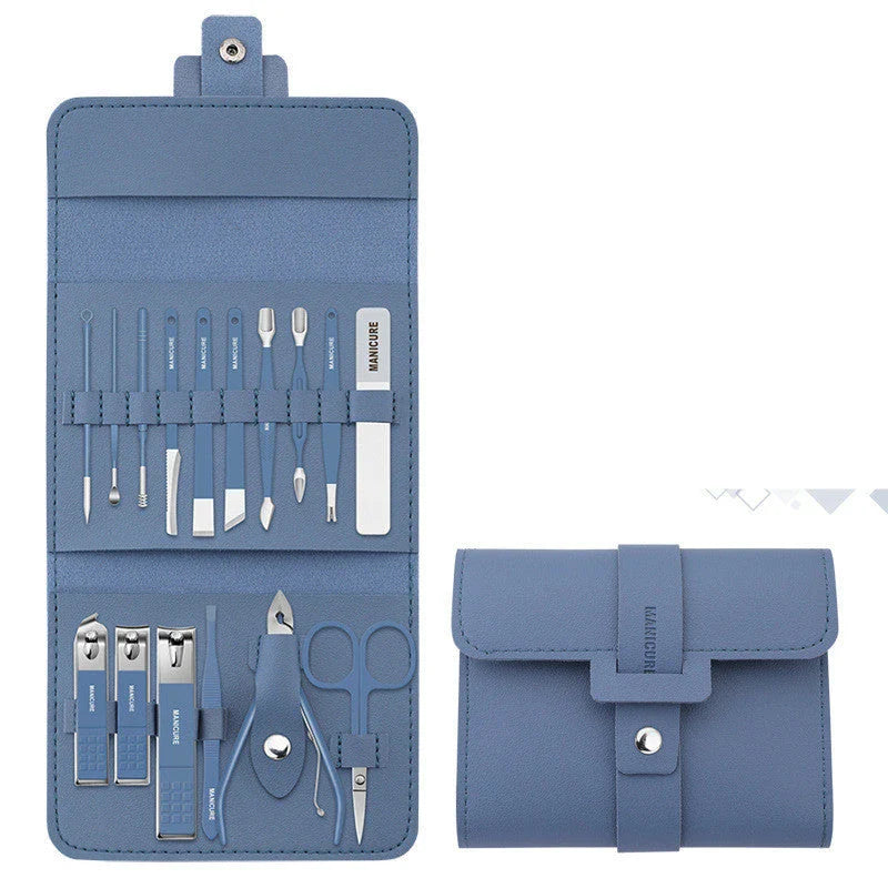 Premium 16-Piece Manicure and Pedicure Tool Set in Portable PU Leather Case