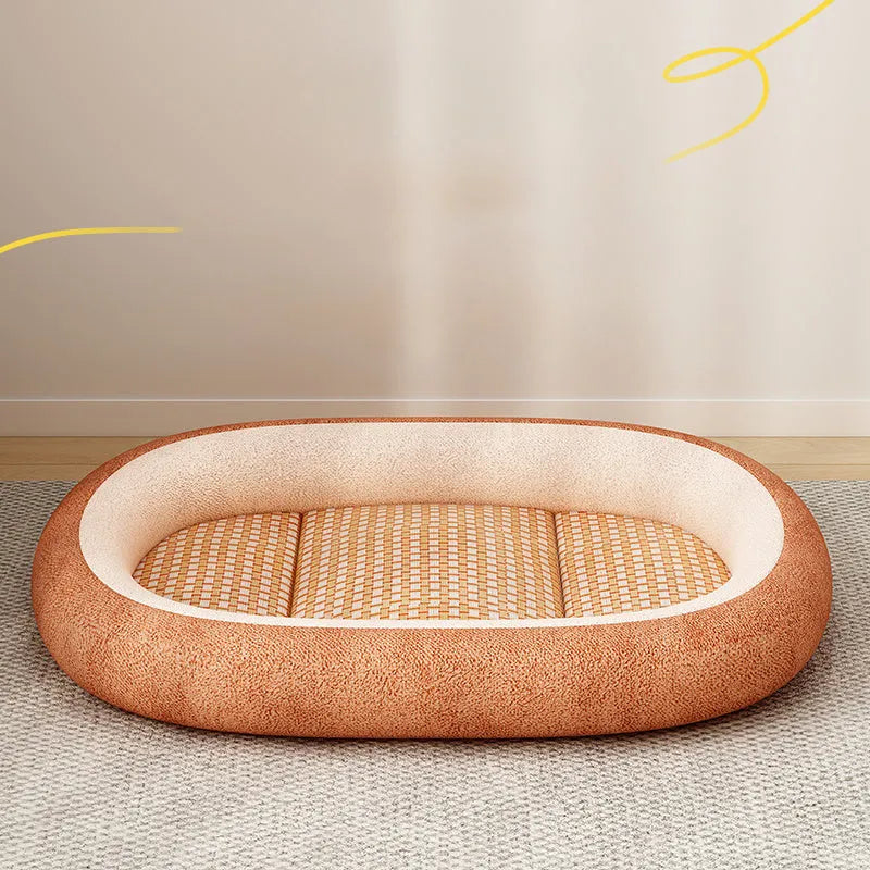 Removable cover pet nest for dogs and cats filled with cotton, shown in dark grey colour.
