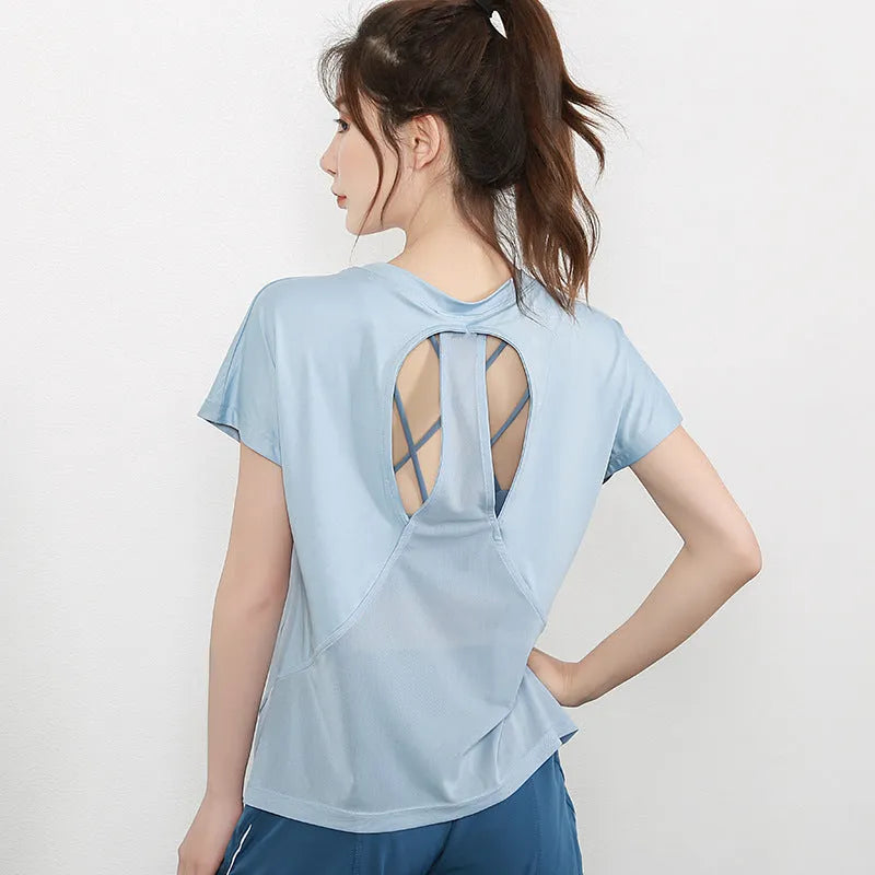 Women's sports short sleeve T-shirt in polyester available in four colours for athletic activities