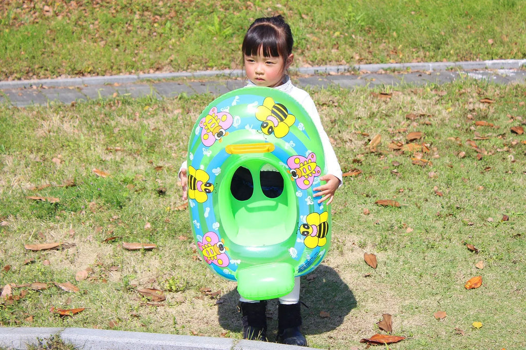 Inflatable baby swimming ring with cartoon pattern and built-in seat, 65x45cm inflated size