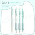 Set of four double-headed fluorescent pens for student calligraphy practice on a desk.