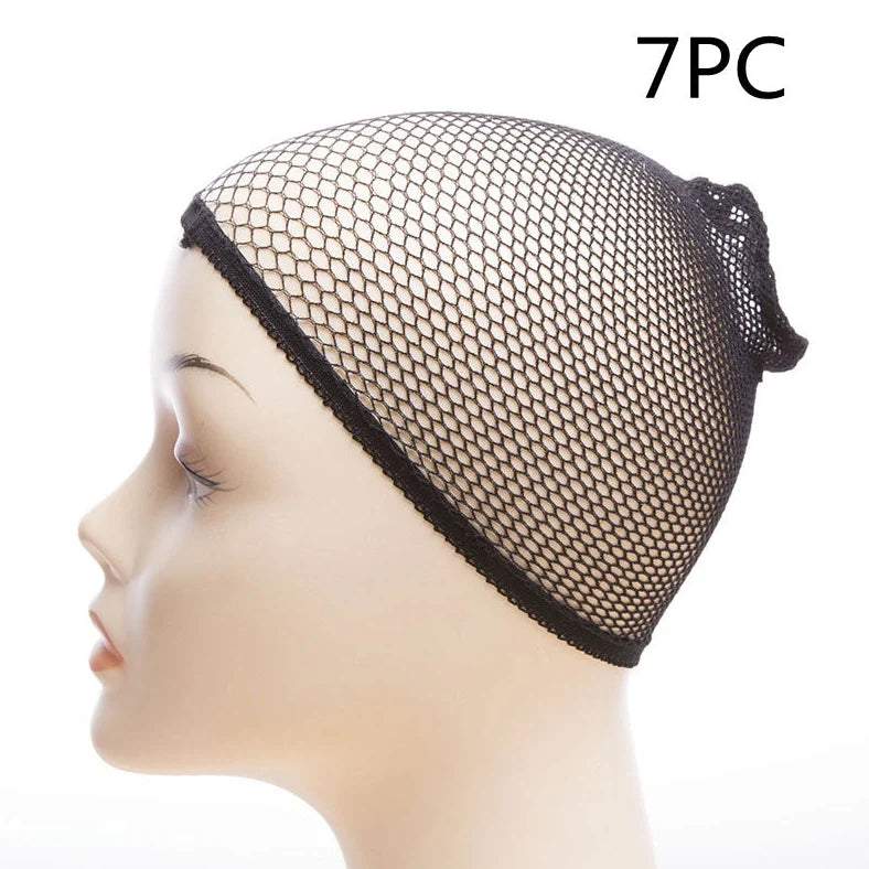 Wig hair net with geometry plaid pattern and two-head pass design in cloth material