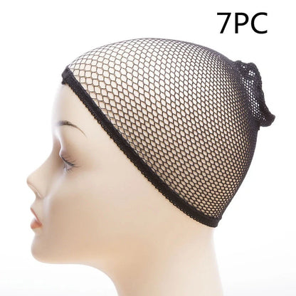 Wig hair net with geometry plaid pattern and two-head pass design in cloth material