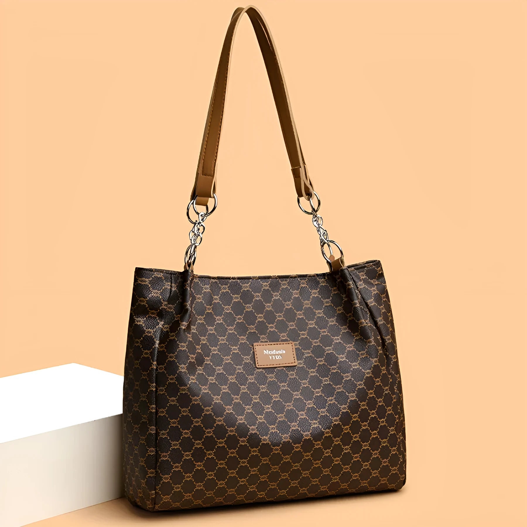 Brown retro fashion women's handbag made from soft PU leather with polyester lining