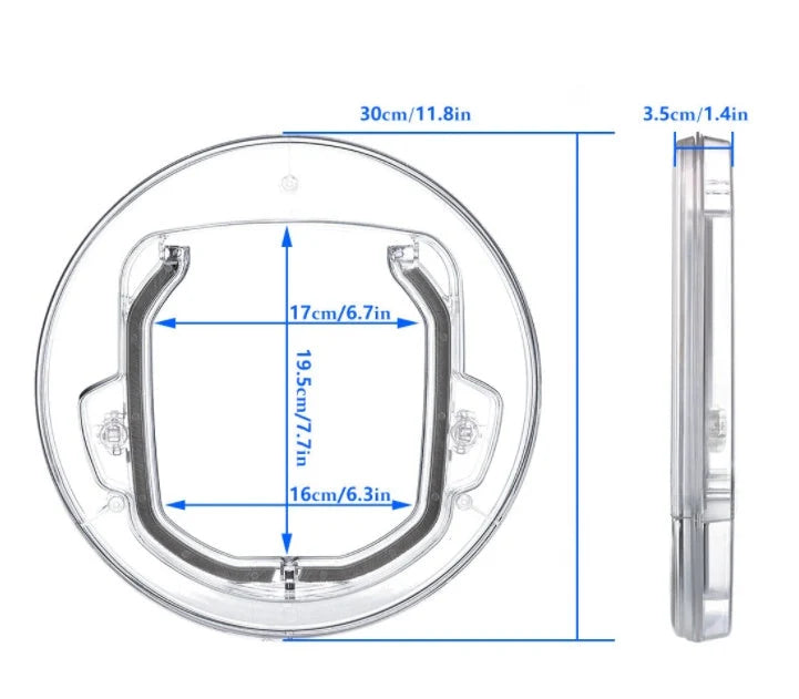 Round transparent pet door for cats and small dogs with 4-way lock