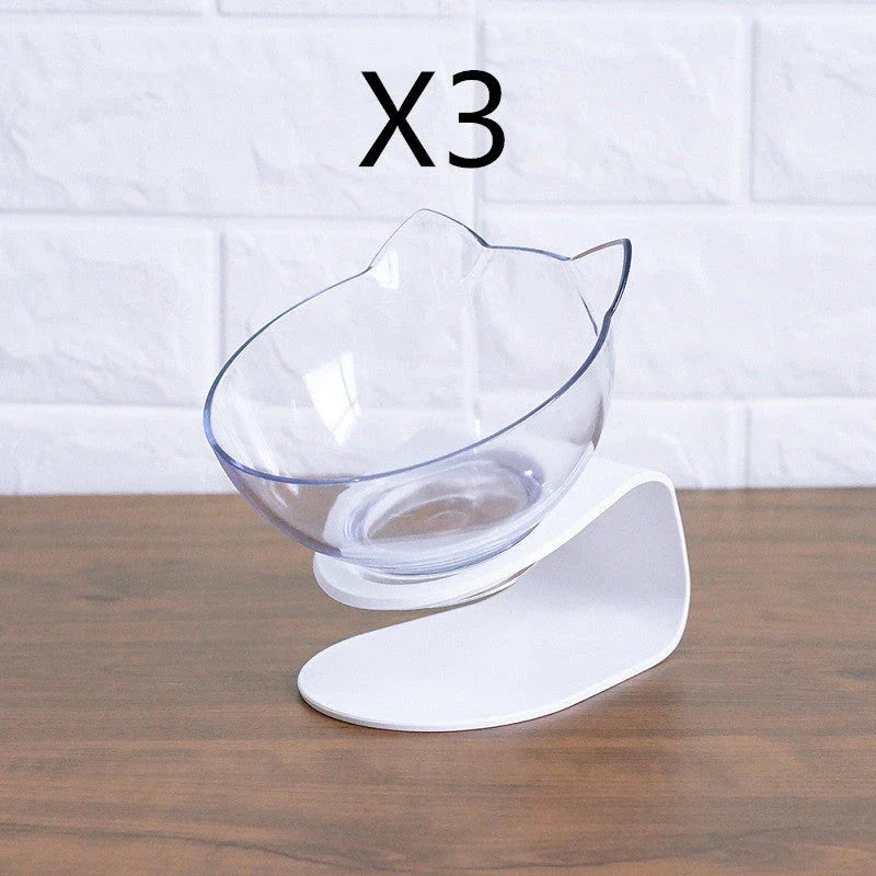 Elevated pet bowls with 15-degree tilted design to support pet's neck and reduce strain