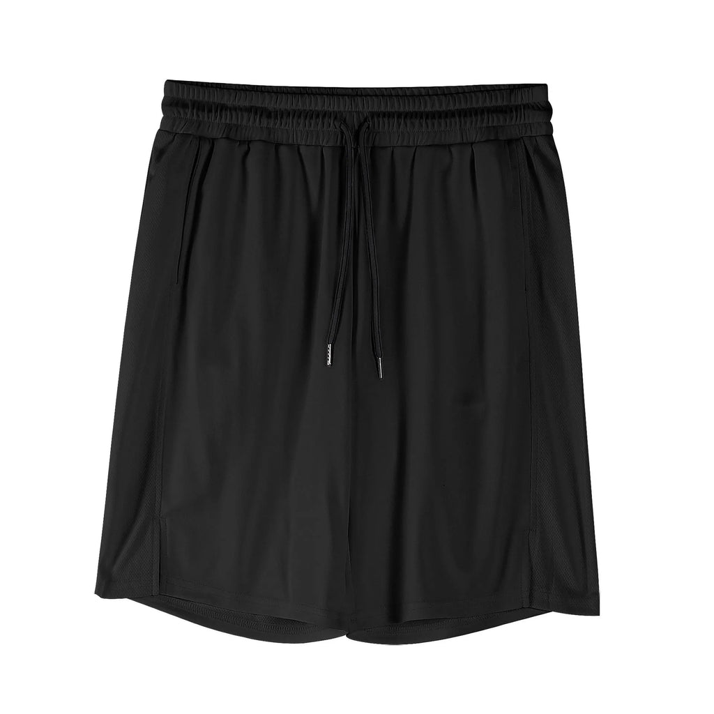 Men's black quick-drying mesh capri shorts with a loose fit and mid waist.