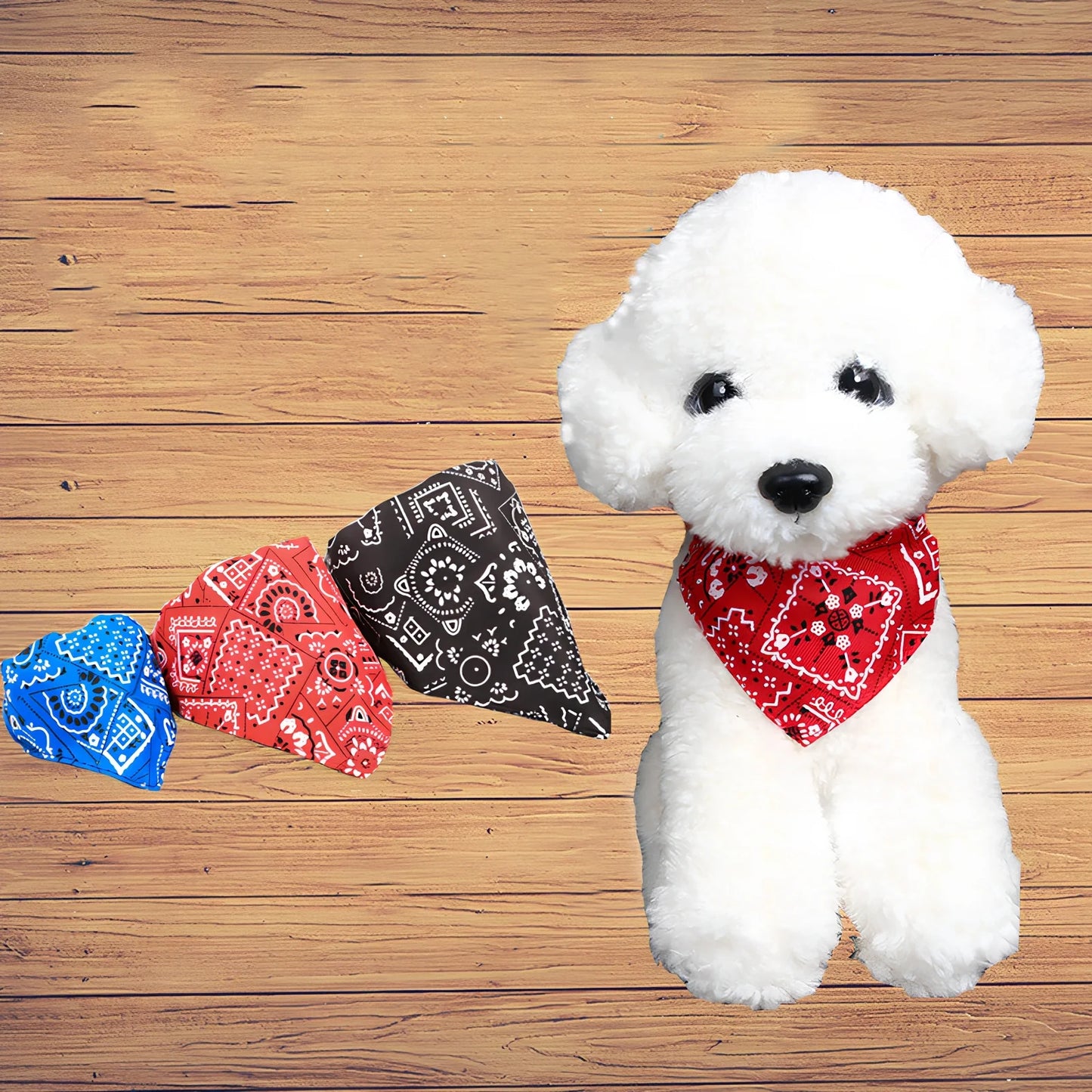 Adjustable twill cotton neckerchief for dogs and cats in XS S M sizes with buckle, red black blue colours