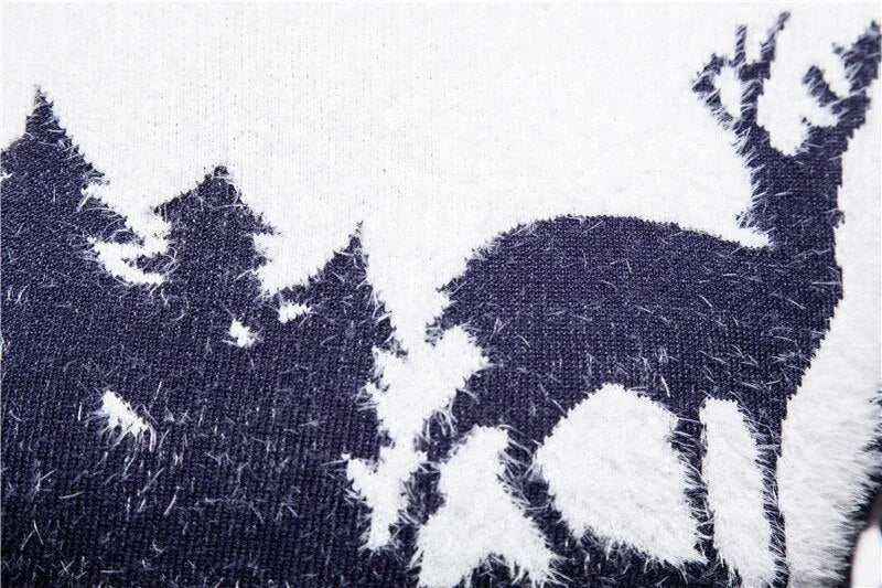 Christmas deer sweater in slim fit with colour block design in red, black, and navy blue