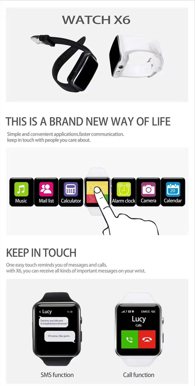 Black smart watch with 1.54 inch display and silicone strap on a wrist