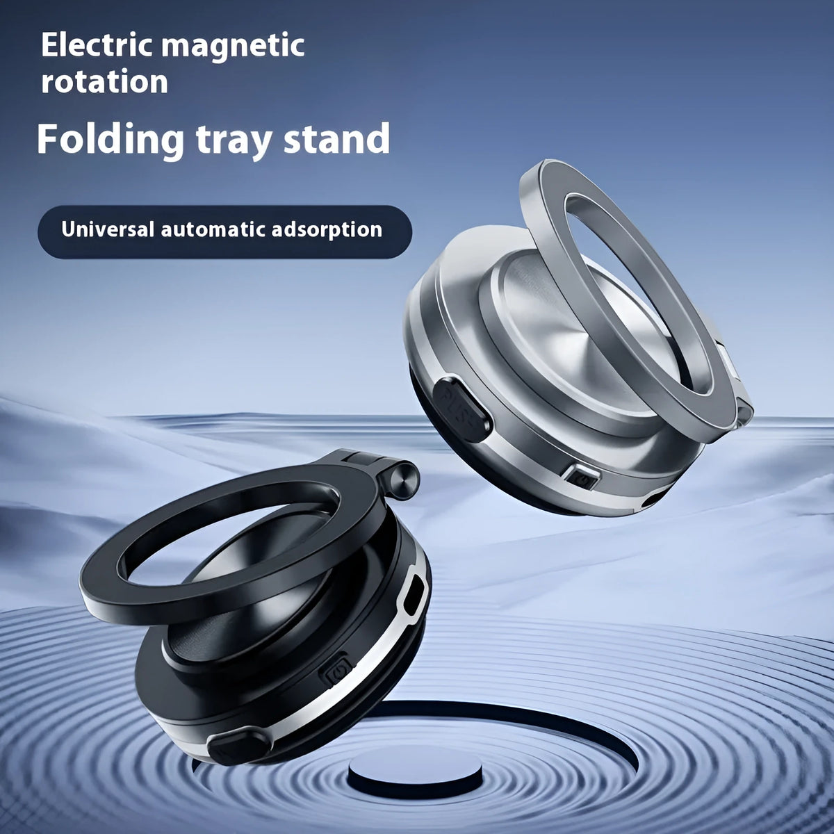 Vacuum adsorption magnetic multi-function car phone holder in black with aluminium alloy parts on dashboard