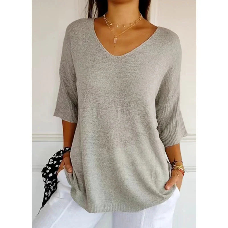Women's Slimming V-neck Long Sleeve Sweater in various colours