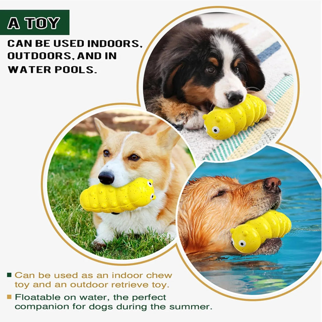 Indestructible squeaky dog chew toy for aggressive chewers in green and yellow food grade material