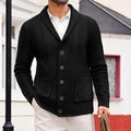Thickened jacquard men's cardigan in khaki knit fabric with button front and long sleeves