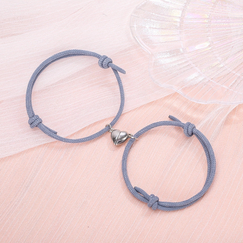 Simple Alloy Love Magnets Couple Bracelets in various colours with heart-shaped design