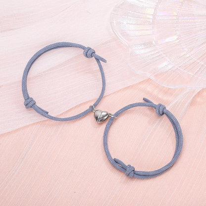 Simple Alloy Love Magnets Couple Bracelets in various colours with heart-shaped design