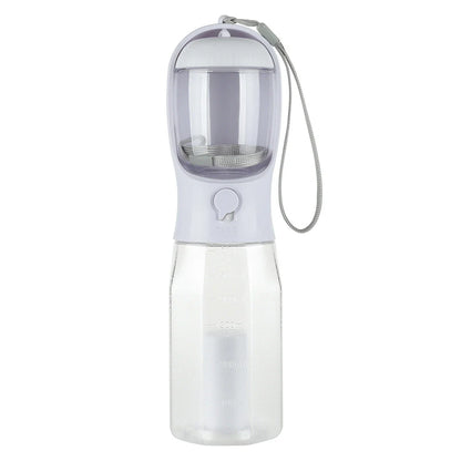 3-in-1 multifunctional pet water bottle with food feeder and waste bag dispenser in various color options