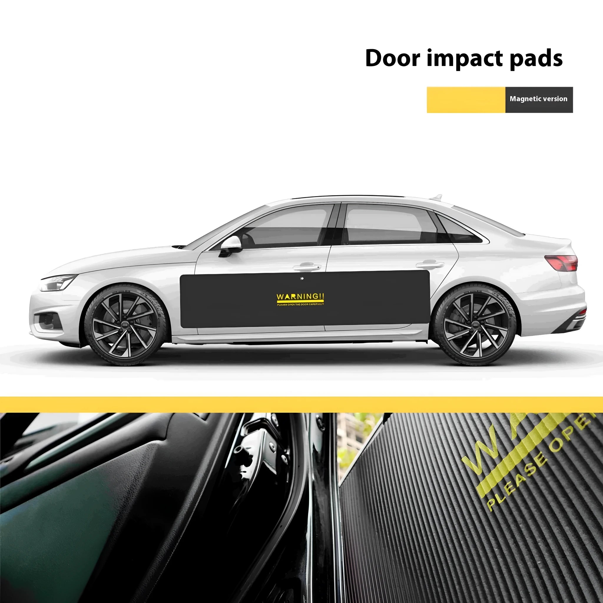 Black magnetic anti-collision bumper sticker made from NBR material for home parking protection, shown on a car bumper